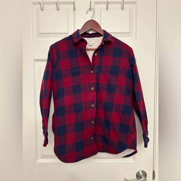 ⭐️ J. CREW Fleece Lined Plaid Button Down Shirt Jacket/Shacket ⭐️ - Picture 1 of 7
